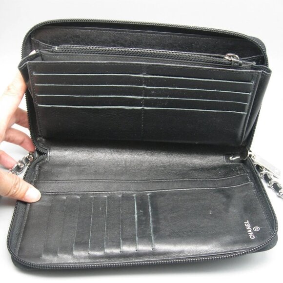 Vintage Chanel Black Caviar Leather Long Bag Wallet - Picture 9 of 16